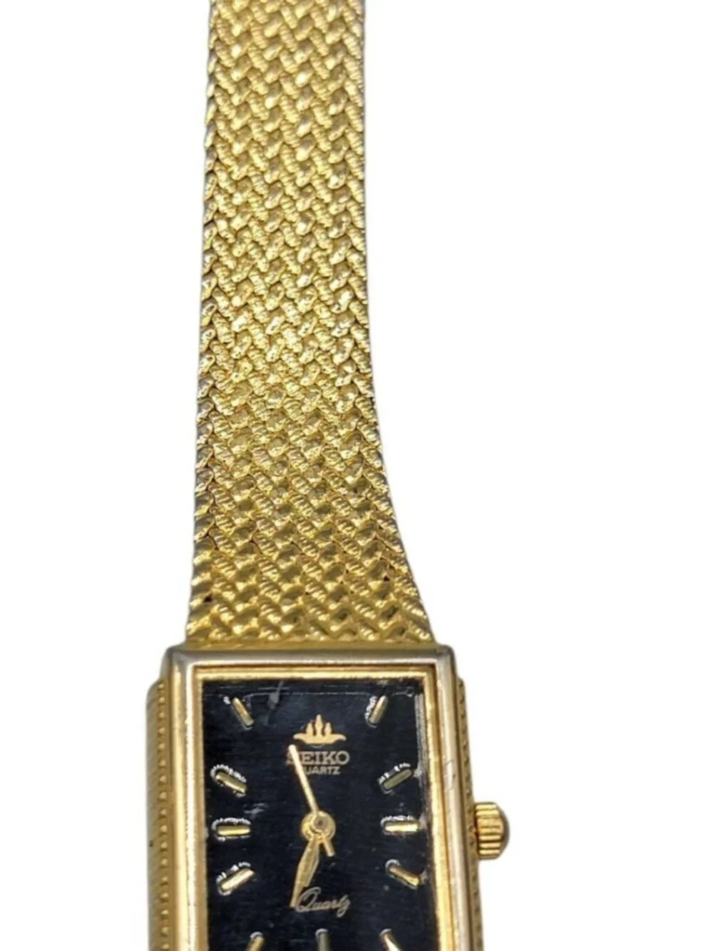 Seiko Galaxy Ladies Tank Watch VTG 1992 Gold Plated Black Dial 20mm 6